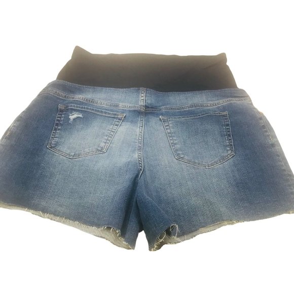 Isabel Maternity Women's Size 14 Crossover Panel Blue Denim Midi Short New - Picture 2 of 16